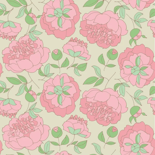 Elegante naadloze bloemmotief voor het verpakken van papier, stof, achtergrond. Peony schets vectorillustratie. hand getekende voorjaar bloem schets voor het ontwerp van proefbaan. — Stockvector