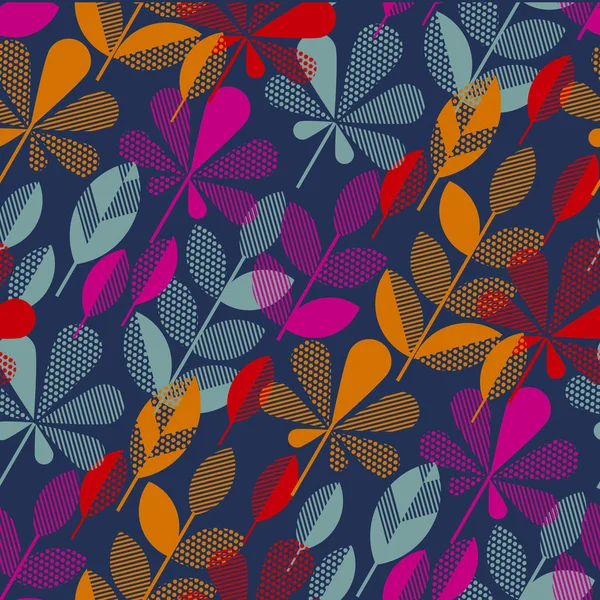 Otoño hoja caída geometría moderno motivo en color vivo brillante. ilustración vectorial para el diseño de superficies. estacional hojas frescas patrón sin costuras para la tela, papel de embalaje — Archivo Imágenes Vectoriales