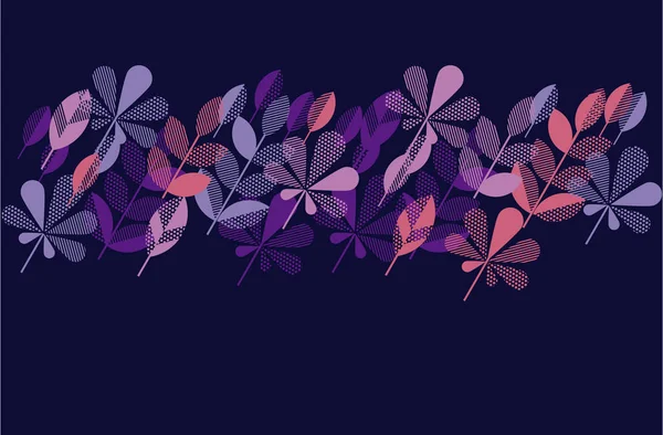 Herfstblad vallen geometrie moderne motief in heldere, levendige kleuren. vectorillustratie voor ontwerp van proefbaan. Violet nacht chique kleur kop sjabloon met bladeren. — Stockvector