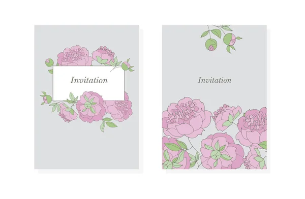 Pályázati bazsarózsa virág vektoros illusztráció. vázlat kézzel rajzolt virágmintás kártya, esküvői meghívó, felület tervezése — Stock Vector