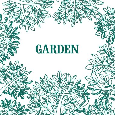 Yeşil ağaç ve yeşillik vektör çizim kroki. tasarım öğesi yüzey tasarımı, kart, davet, üstbilgi için elle çizilmiş bırakır