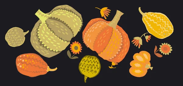 Симпатичный простой наивный набор. векторная иллюстрация к празднику Дня благодарения осенью — стоковый вектор