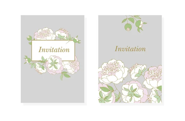 Pályázati bazsarózsa virág vektoros illusztráció. vázlat kézzel rajzolt virágmintás kártya, esküvői meghívó, felület tervezése — Stock Vector