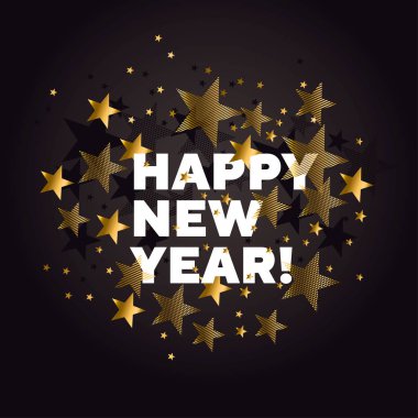 Lüks siyah ve altın xmas desen yıldız. Basit zarif dekorasyonu yüzey tasarımı, afişi, üstbilgi, kart, davet için. Yeni yıl partisi poster.