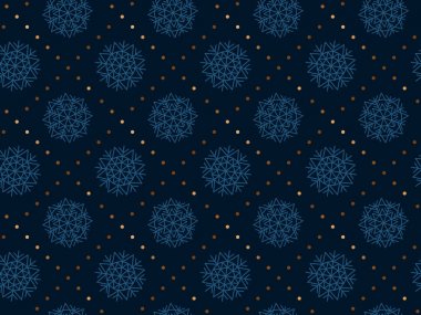 Lüks soyut kar taneleri kavramı seamless modeli. Noel şenlikli tekstil vektör çizim. Ambalaj kağıt, kumaş, arka plan için tekrarlanabilir motifi. 