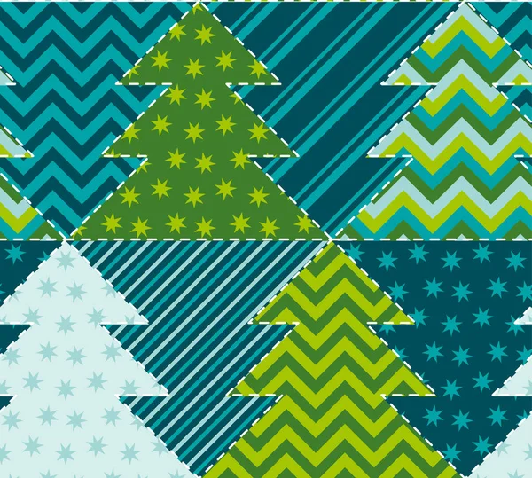 Lindo concepto de patchwork tradicional patrón sin costuras. Árbol de Navidad vector textil ilustración. Motivo repetible para papel de envolver, tela, fondo . — Vector de stock