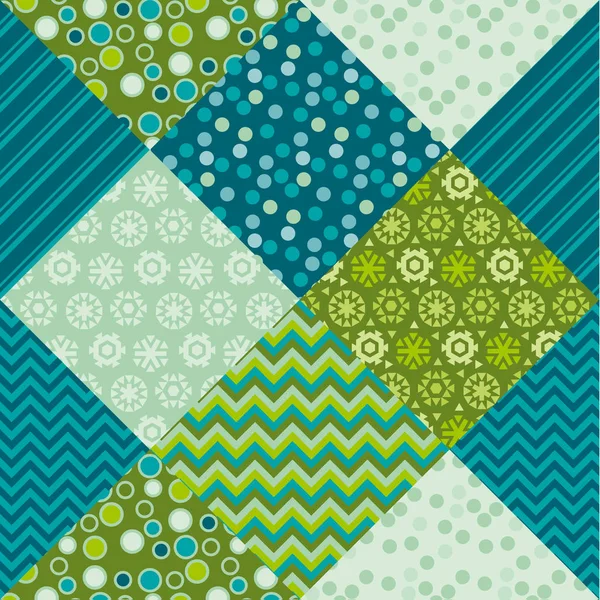 Симпатичные традиционные зеленые лоскуты. Рождественская текстильная векторная иллюстрация. Повторяющийся мотив для упаковки бумаги, ткани, фона . — стоковый вектор