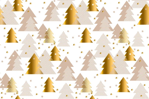 Patrón oro y baige elegante. Feliz año nuevo y Navidad árbol sin fisuras patrón ilustración. Concepto Navidad textil y la envoltura de papel vector adorno — Archivo Imágenes Vectoriales