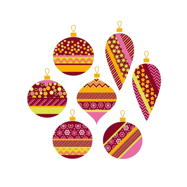 Heureux, nouvel an et Noël modèle affiche avec boule de couleur. boules de décoration vector illustration de l’Ecorcheur, brochure, en-tête, carte. — Image vectorielle