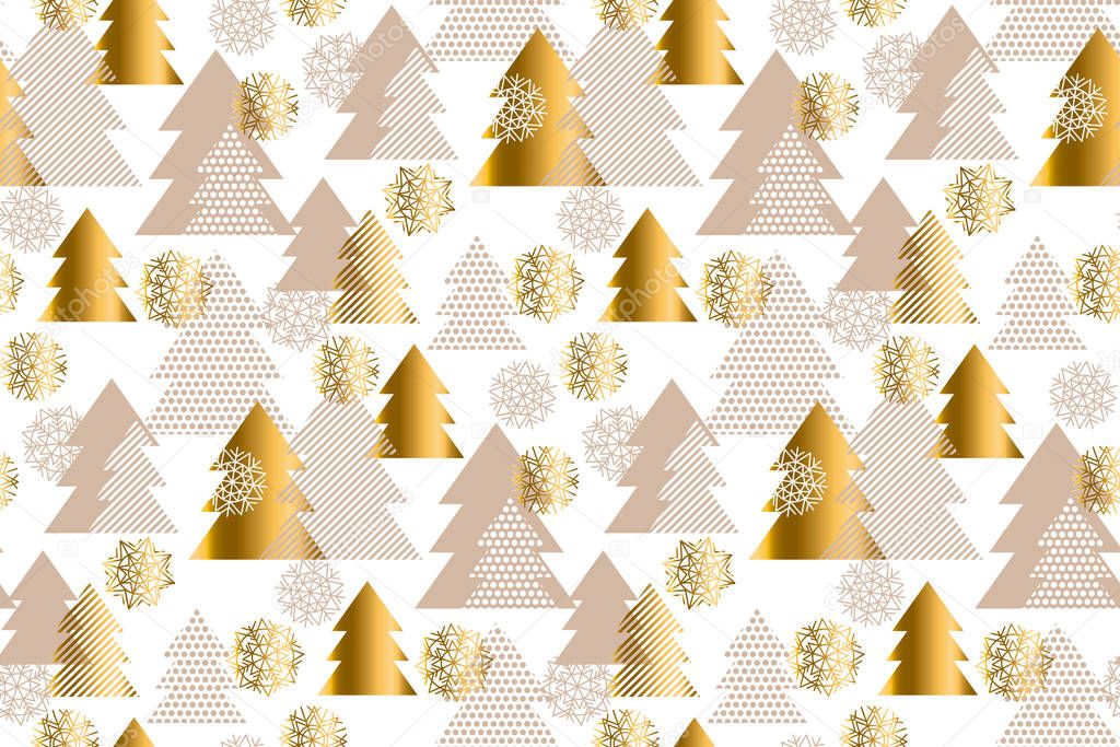 Luxury light new year and xmas tree seamless pattern illustration. Concept Christmas textile and wrapping paper vector motif 