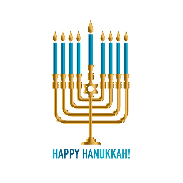 Hanukkah menorah bronzo con candele accese. Concetto di biglietto di auguri vacanza. Stile retrò instagram ebreo tradizionale portacandele — Vettoriale Stock
