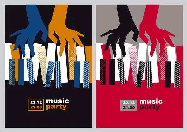 Handen en piano toetsen vector illustratie. moderne concept jazz concert poster — Stockvector