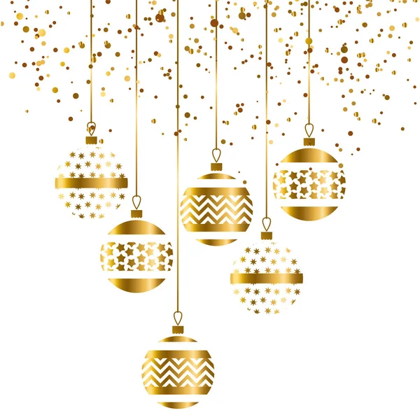Kerstdecoratie bauble in gouden kleur. Vectorillustratie met Nieuwjaar ballen voor xmas card, uitnodiging, ontwerp van proefbaan. Luxe sieraad stijlelementen. — Stockvector