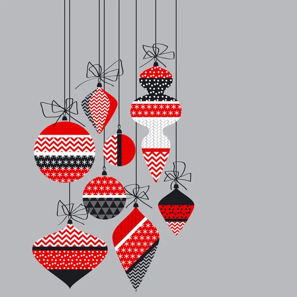Christmas bauble decoration in patchwork style. Vector illustration with new year balls for xmas card, invitation, surface design. Cute winter celebration element in red and black color. — Stock Vector