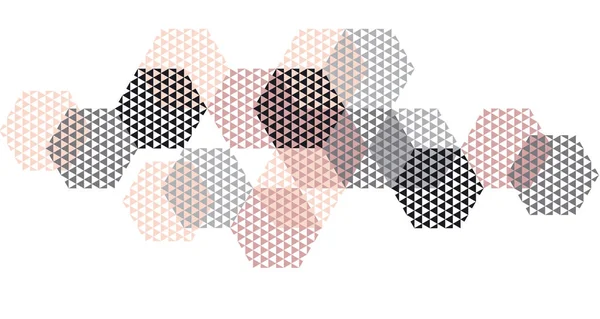 Encabezado de geometría en la ilustración de vectores de color pastel. Concepto triángulo y patrón hexágono para el diseño de la superficie. Patrón abstracto en negro, rosa pastel y gris sobre fondo blanco . — Archivo Imágenes Vectoriales