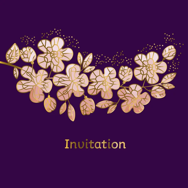 Ilustración abstracta del vector de flor de sakura. Patrón floral en estilo de joyería de mosaico de lujo con colores oro y pastel. Flores de primavera rama decorativa para el diseño de superficies . — Archivo Imágenes Vectoriales