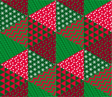 Konsept patchwork xmas tasarımı üstbilgi, afiş, kart, poster, davet için. Sorunsuz Kış Noel geometri desen.