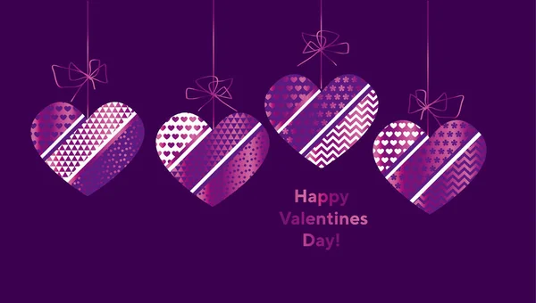 Modern luxury Valentines Day abstract illustration. Festive violet abstract vector with hearts for cards, banner, posters, header, surface design — Stock Vector