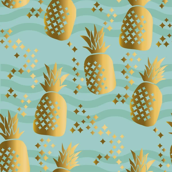 Kavram altın lüks ananas seamless modeli. Yaz tropikal yinelenebilir motifi yüzey tasarımı, arka plan, kumaş için.