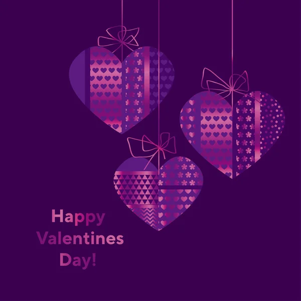 Modern luxury Valentines Day abstract illustration. Festive violet abstract vector with hearts for cards, banner, posters, header, surface design — Stock Vector