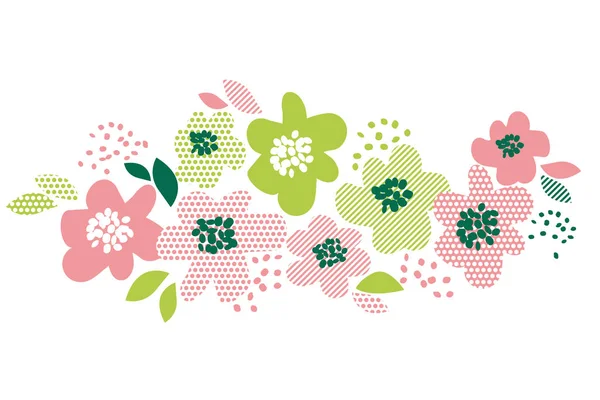 淡い緑とバラの色で幾何学的なテクスチャーを持つ柔らかい概念花柄。ヘッダー、カード、招待状、web、印刷表面の設計の抽象的な春花. — ストックベクタ