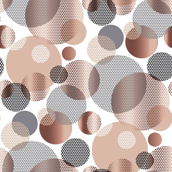 Círculo abstrato geometria texturizada motivo repetível para design de superfície. Baige e padrão sem costura preto com formas redondas geométricas . — Vetor de Stock