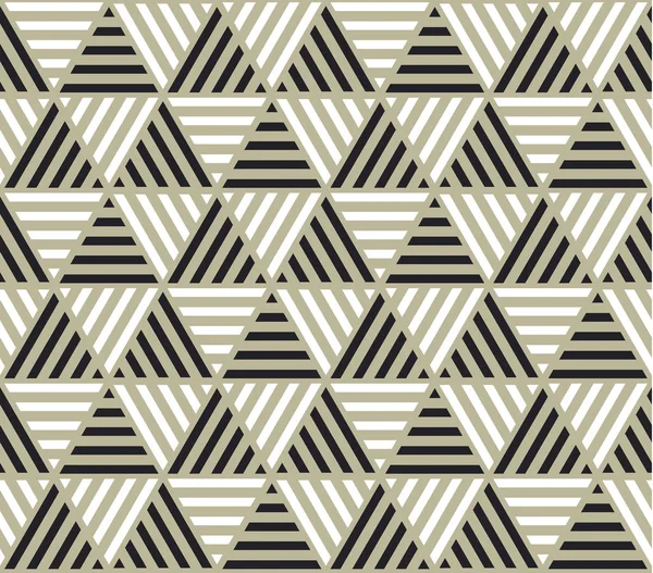 Triangle geometry backdrop with stripes for web and print. Black, white and beige color geometric pattern for surface design. — Stock Vector