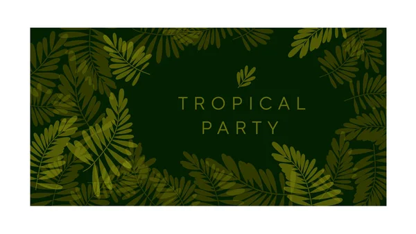 Yeşil tropikal desen vektör çizim kart, davet, poster, üstbilgi için. Egzotik orman motifi yüzey tasarımı için yaprakları, — Stok Vektör