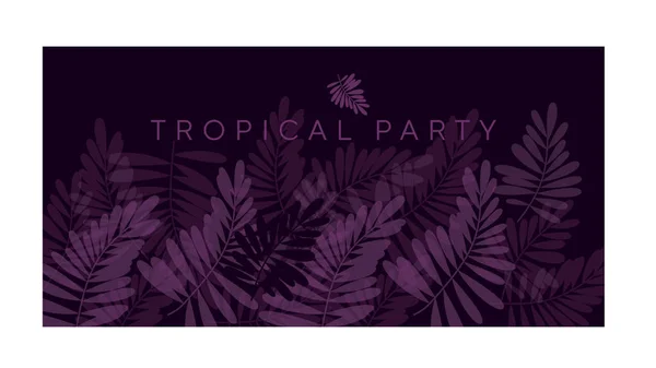 Violeta roxo padrão tropical vetor ilustração para cartão, convite, cartaz, cabeçalho. Floresta exótica deixa motivo para design de superfície , — Vetor de Stock