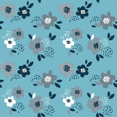 Kavramı soyut çiçek Dikişsiz desen bir yüzey tasarımı için. Yinelenebilir motifi kumaş, ambalaj kağıdı, arka plan için stilize çiçeklerle. Çiçek tasarım geometrik siyah beyaz doku.
