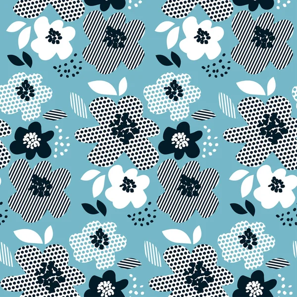 Konzept abstrakte florale nahtlose Muster für eine Oberflächengestaltung. wiederholbares Motiv mit stilisierten Blumen für Stoff, Geschenkpapier, Hintergrund. geometrische Schwarz-Weiß-Textur im floralen Design. — Stockvektor