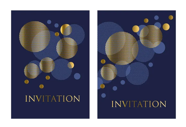 Gold and deep blue color abstract geometric design element for card, invitation, poster. Vector illustration of concept circle planet pattern. — Stock Vector