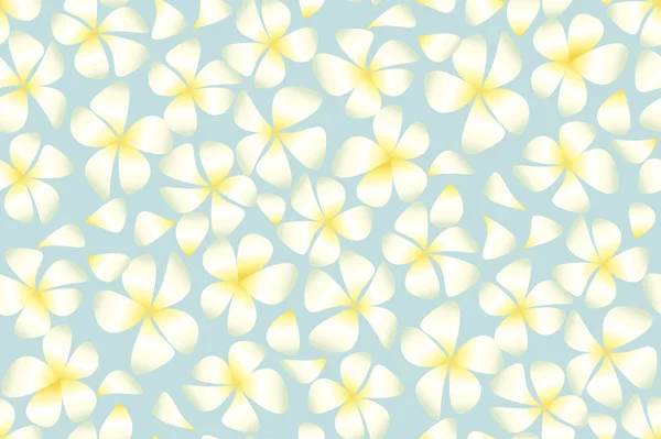 Tropische exotische Pflaumenblüten in schlichtem, elegantem Stil auf hellblauem Hintergrund. abstrakte dekorative Frangipani florale Vektorillustration. nahtloses Muster. Reproduktives Motiv — Stockvektor