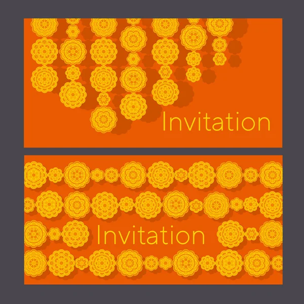 Marigolds padrão floral geométrico em estilo indiano. Ilustração vetorial para cartão, convite. Índia floral tradicional em estilo abstrato decorativo . —  Vetores de Stock