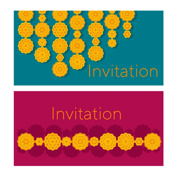 Marigolds padrão floral geométrico em estilo indiano. Ilustração vetorial para cartão, convite. Índia floral tradicional em estilo abstrato decorativo . — Vetor de Stock