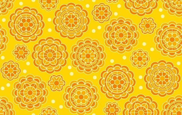 Gelbes geometrisches Blumenmuster im indischen Stil. Vektor-Illustration für Hintergrund, Stoff, Packpapier. Indien traditionelle Ringelblumen im dekorativen abstrakten Stil. — Stockvektor