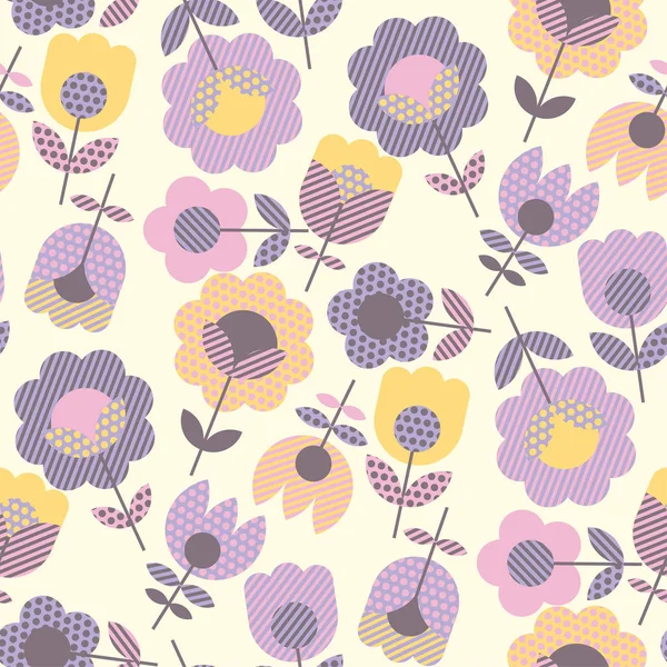 Motif de fleur décoratif géométrique pour le papier d'emballage de tissu, web et impression design de surface. Violet tendre couleur floral abstrait motif reproductible dans un style rétro avec texture géométrique . — Image vectorielle