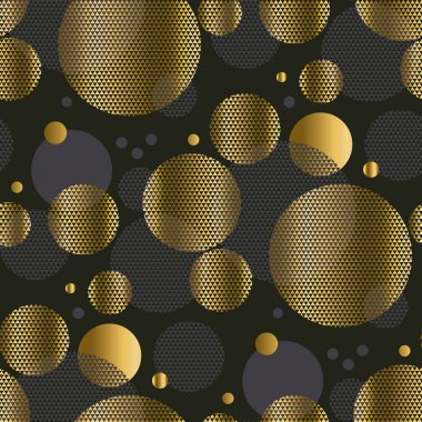 Yüzey tasarımı için soyut daire dokulu geometri yinelenebilir motif. Altın ve siyah seamless modeli ile geometrik Dekoratif şekiller.
