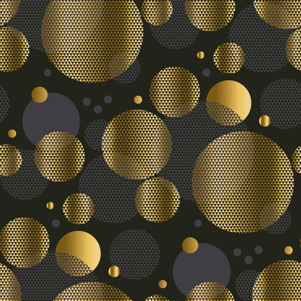 Círculo abstracto geometría texturizada motivo repetible para el diseño de la superficie. Patrón inconsútil dorado y negro con formas decorativas geométricas . — Archivo Imágenes Vectoriales