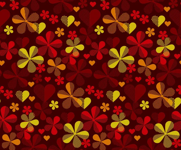 추상적인 기하학적 꽃 원활한 패턴 표면 디자인입니다. 빨간색과 노란색 봄 꽃 꽃 색을가. 벡터 일러스트 레이 션. — 스톡 벡터