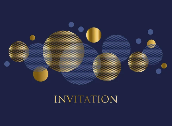 Gold and deep blue color abstract geometric design element for card, invitation, poster. Vector illustration of concept circle planet pattern. — Stock Vector