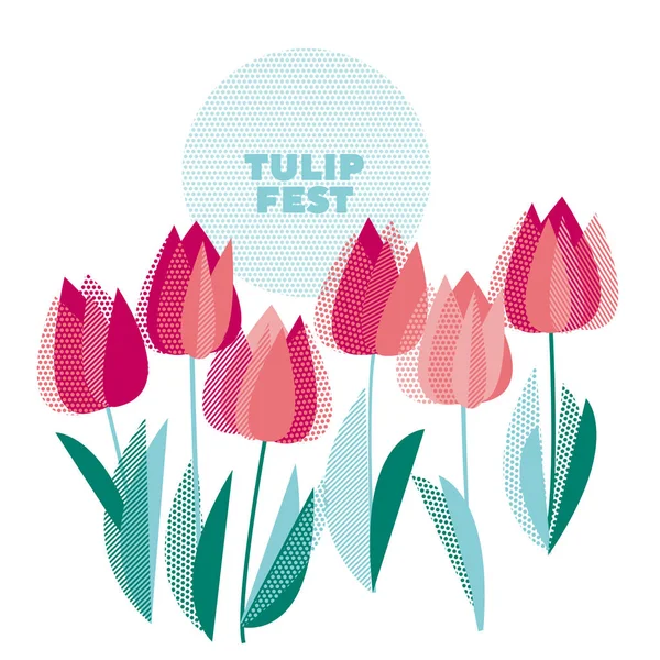 Motivo floral vivo moderno abstracto para el diseño de la superficie. Patrón fresco de primavera con flores de tulipán rosa decorativas geométricas, elementos de diseño. — Archivo Imágenes Vectoriales