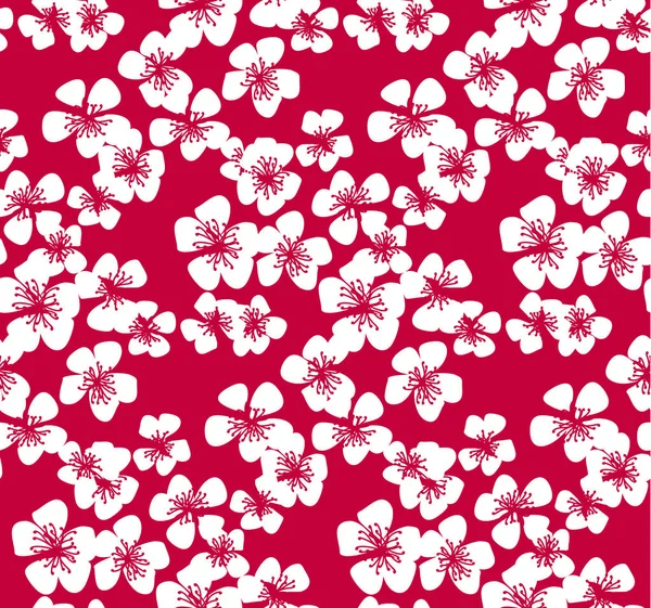 Rotes Muster mit weißer Sakura-Blume. — Stockvektor