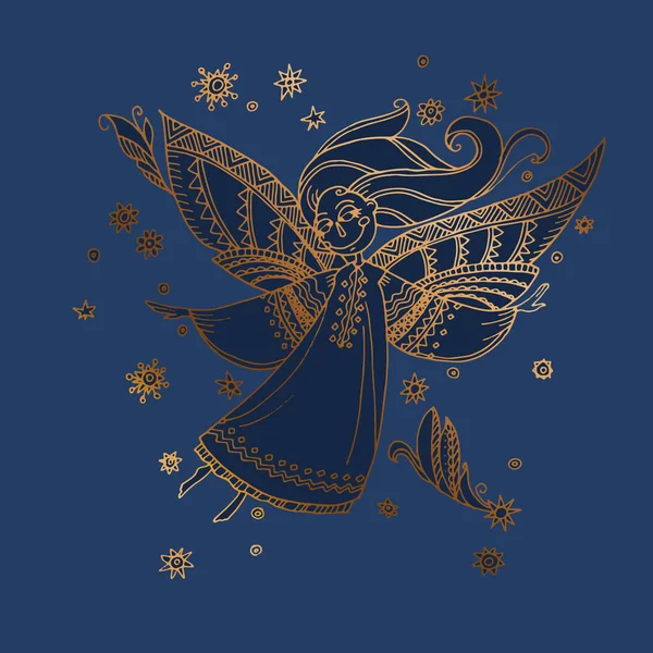 Luxus night kék és arany angyal dekoratív lány — Stock Vector