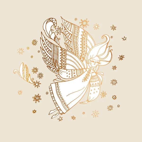 Elegante ángel niña decorativa de oro rosa . — Vector de stock