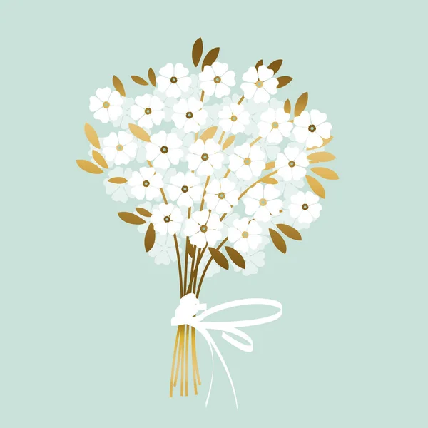 Boda de lujo flores blancas con hojas de oro . — Vector de stock