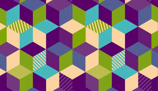 Meetkunde kubus zeshoek naadloze kleurenpatroon. — Stockvector