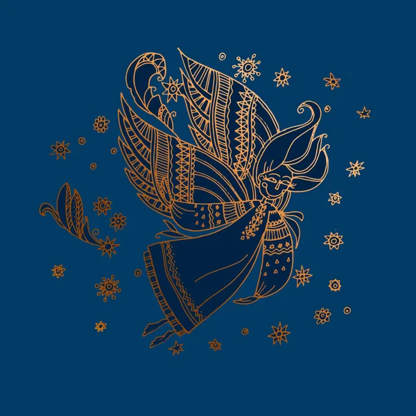 Noche de lujo azul y oro ángel niña decorativa — Vector de stock