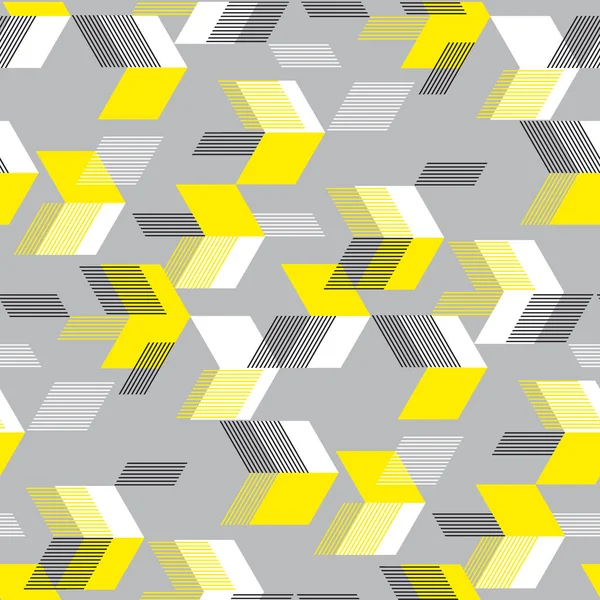Flechas amarillas de neón en patrón gris sin costura — Vector de stock