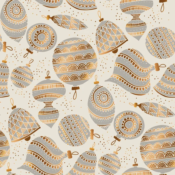 Gold and gray elegant xmas baubles pattern — Stock Vector